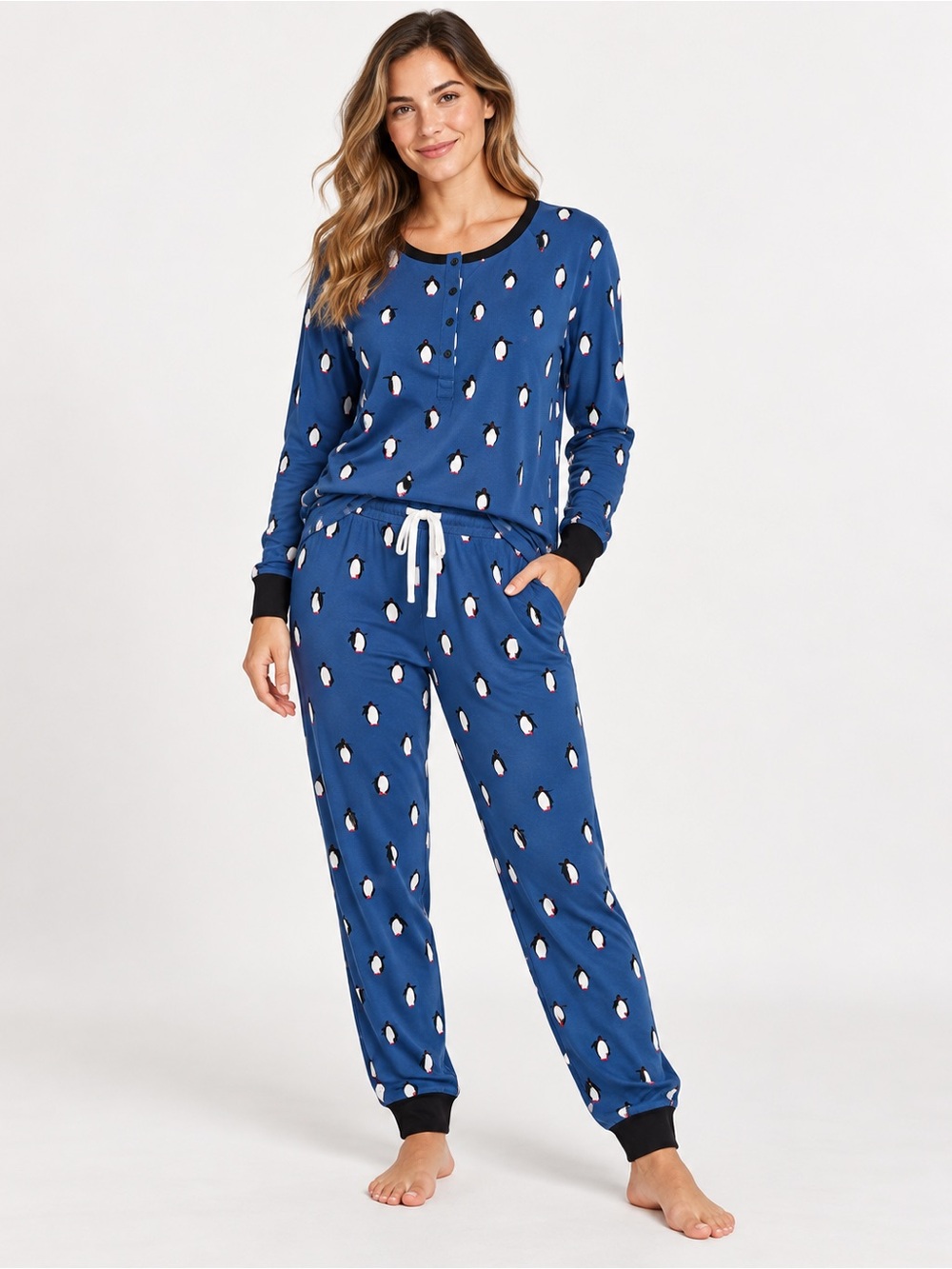 Kate Spade Penguin Party Henley Pajama Set XL EUC